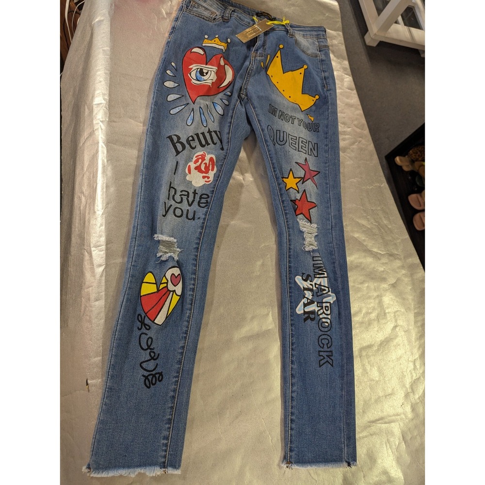 womens Denimland juniors L blue jeans denim IM not your queen Im a‎ rockstar